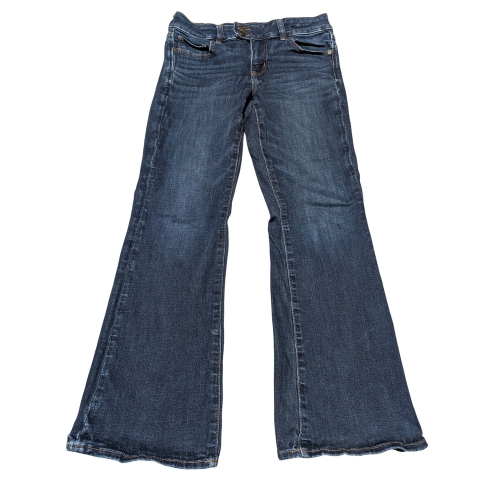 American Eagle Jeans Womens 8 Short Dark Blue Next Level Stretch Flare Mid Rise